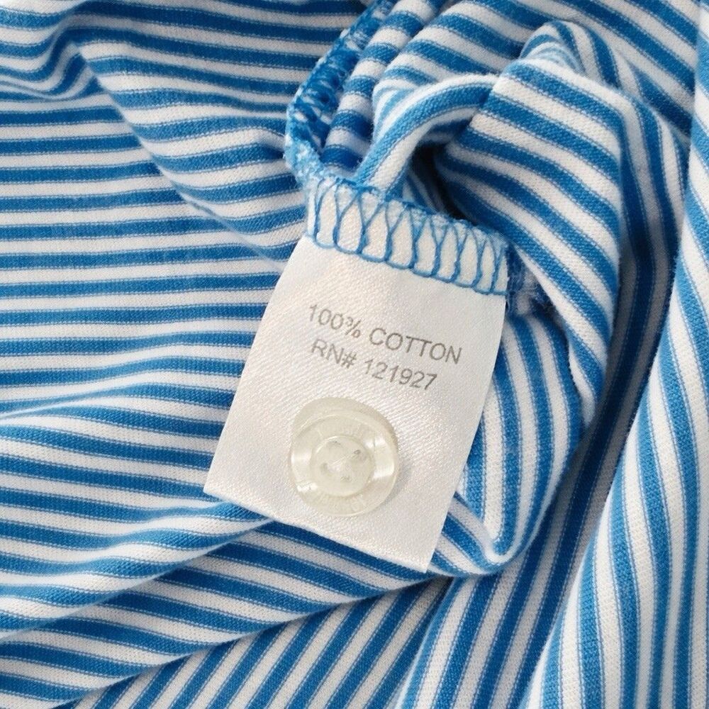 Johnnie-O Polo Shirt Mens M Blue White Stripe Pocket Cotton Casual - Picture 5 of 5